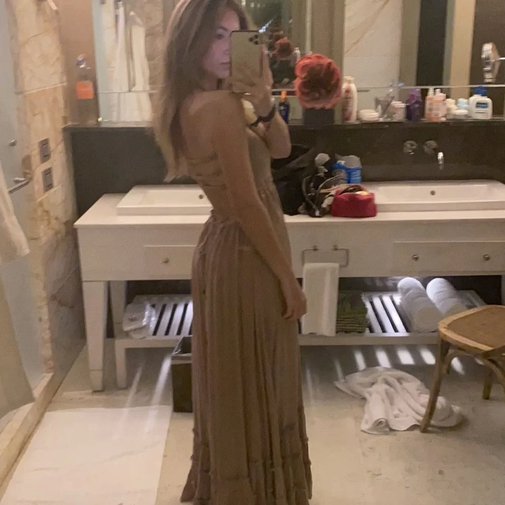 Smocked Bandeau High-Low Maxi Dress in Taupe - Picture 5 of 5